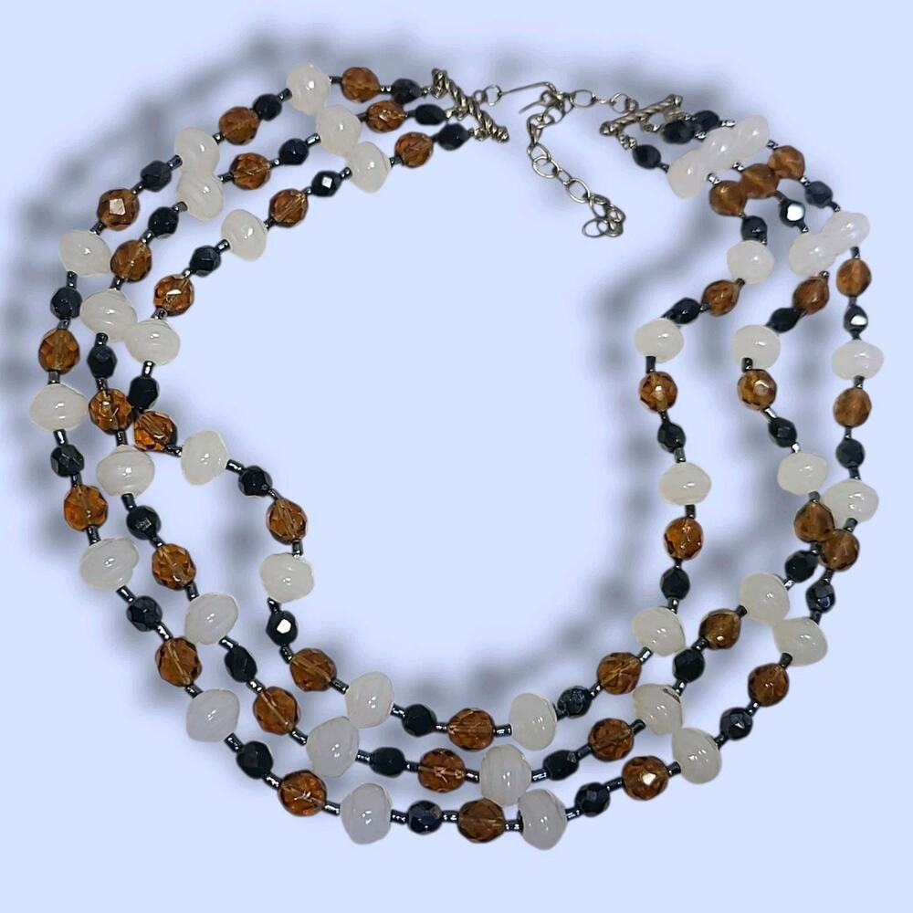 Vintage Graziano Glass Bead 3-Strand Necklace 16"-18"